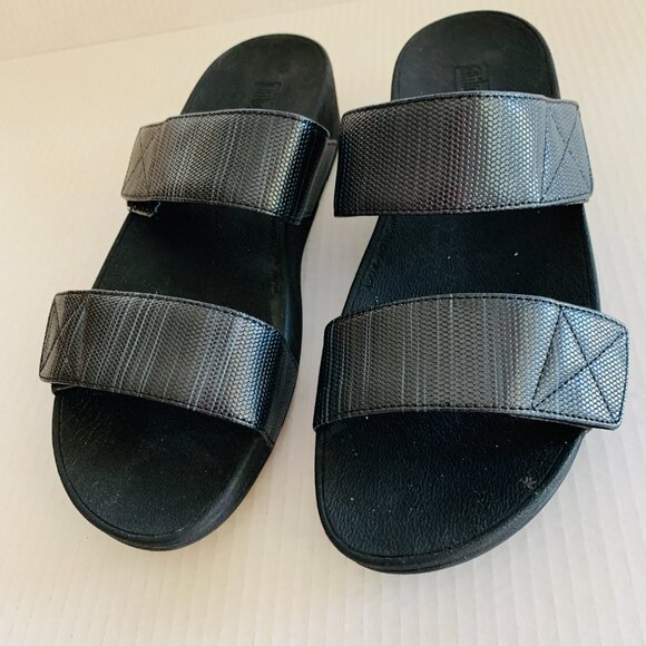 FIT FLOP Black Sandals Woman’s Velcro Adjustable Straps Sz 11 - Picture 2 of 7